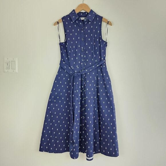 Chetta B Navy Blue Sleeveless Midi Fit & Flare Nautical Dress Pockets Size 6 - Picture 16 of 16